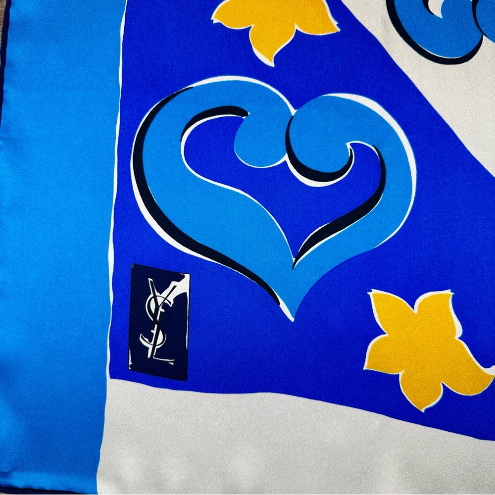 Vintage YVES SAINT LAURENT Rare Sun & Stars Themed Square Silk Scarf, 33.5” - Picture 7 of 10